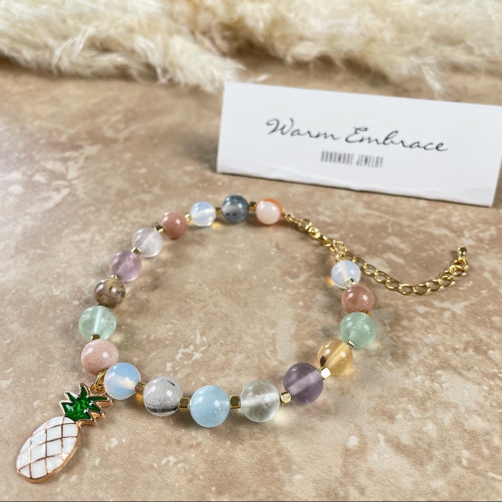 Gemstone bracelets with gold plated beads